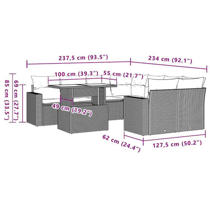 9-tlg. Garten-Sofagarnitur mit Kissen Hellgrau Poly Rattan