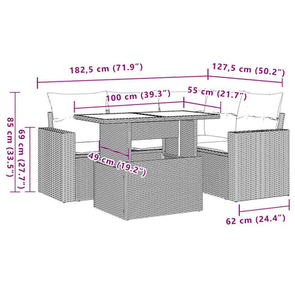 5-tlg. Garten-Sofagarnitur mit Kissen Hellgrau Poly Rattan