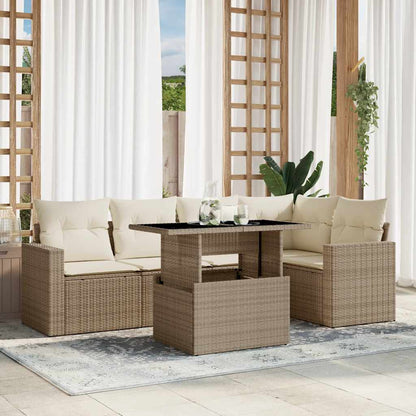 6-tlg. Garten-Sofagarnitur mit Kissen Beige Poly Rattan