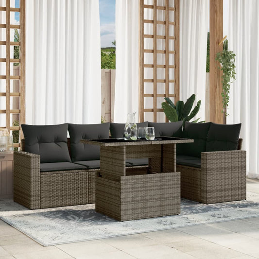 6-tlg. Garten-Sofagarnitur mit Kissen Grau Poly Rattan
