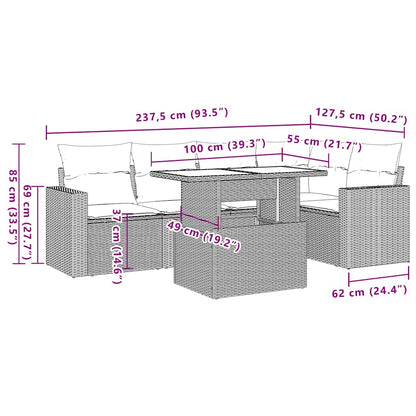 6-tlg. Garten-Sofagarnitur mit Kissen Hellgrau Poly Rattan