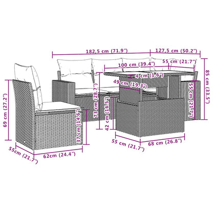 6-tlg. Garten-Sofagarnitur mit Kissen Schwarz Poly Rattan