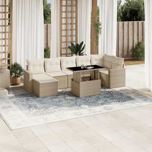 8-tlg. Garten-Sofagarnitur mit Kissen Beige Poly Rattan