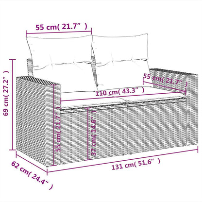 10-tlg. Garten-Sofagarnitur mit Kissen Hellgrau Poly Rattan