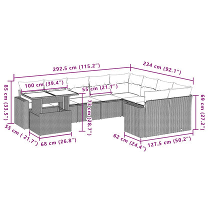 10-tlg. Garten-Sofagarnitur mit Kissen Beige Poly Rattan