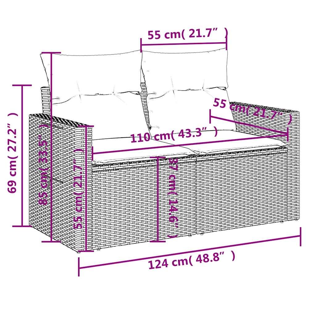 5-tlg. Garten-Sofagarnitur mit Kissen Hellgrau Poly Rattan