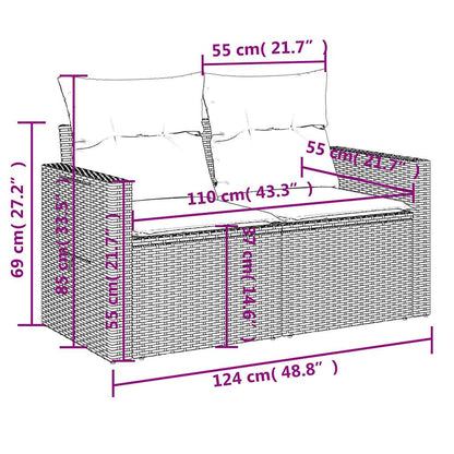 5-tlg. Garten-Sofagarnitur mit Kissen Hellgrau Poly Rattan
