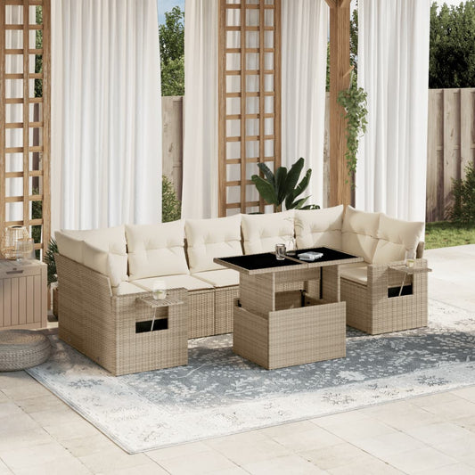 8-tlg. Garten-Sofagarnitur mit Kissen Beige Poly Rattan