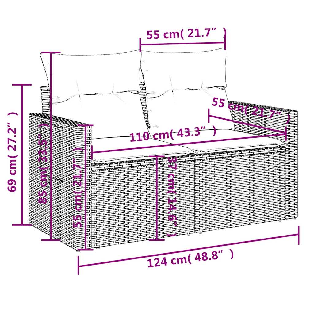 5-tlg. Garten-Sofagarnitur mit Kissen Hellgrau Poly Rattan