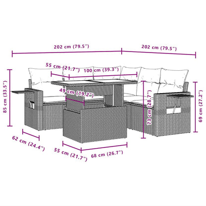 6-teiliges Gartensofa-Set mit Kissen, braun, Polyrattan