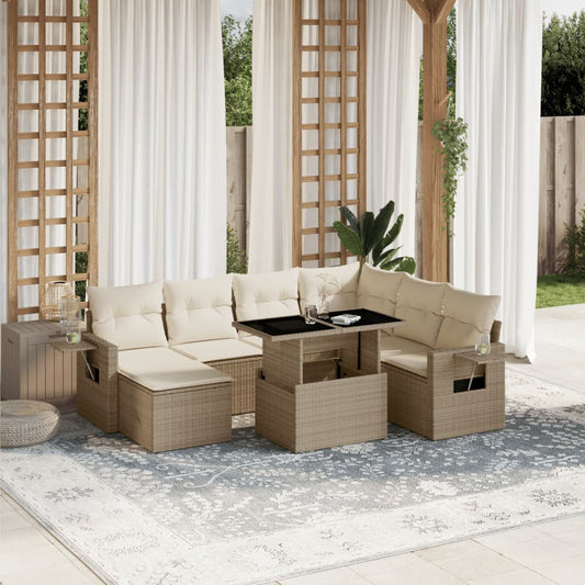 8-tlg. Garten-Sofagarnitur mit Kissen Beige Poly Rattan