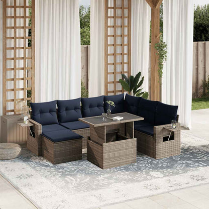 8-teiliges Gartensofa-Set mit Kissen, grau, Polyrattan