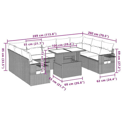 10-tlg. Garten-Sofagarnitur mit Kissen Hellgrau Poly Rattan