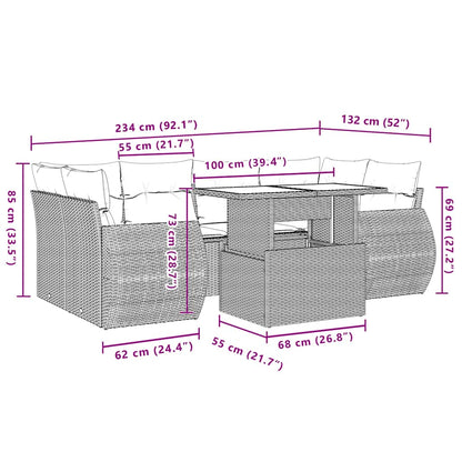 7-tlg. Garten-Sofagarnitur mit Kissen Beige Poly Rattan