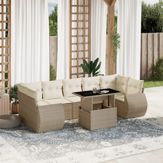 8-tlg. Garten-Sofagarnitur mit Kissen Beige Poly Rattan