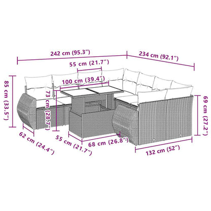 9-tlg. Garten-Sofagarnitur mit Kissen Hellgrau Poly Rattan