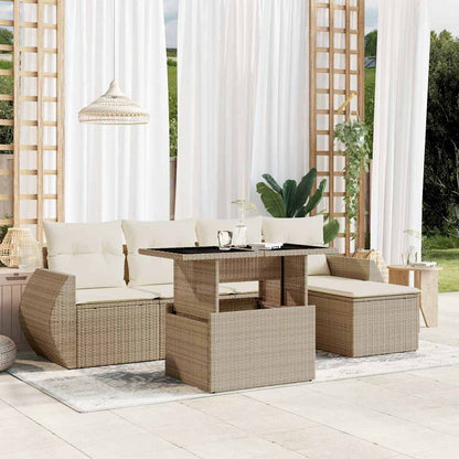 6-tlg. Garten-Sofagarnitur mit Kissen Beige Poly Rattan