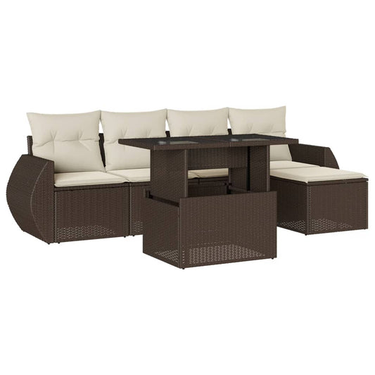 6-tlg. Garten-Sofagarnitur mit Kissen Braun Poly Rattan