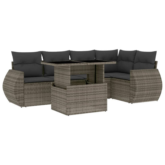 6-tlg. Garten-Sofagarnitur mit Kissen Grau Poly Rattan