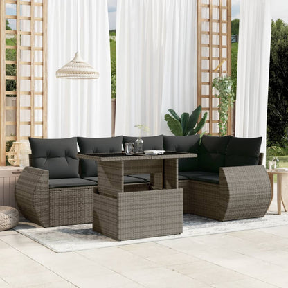 6-tlg. Garten-Sofagarnitur mit Kissen Grau Poly Rattan