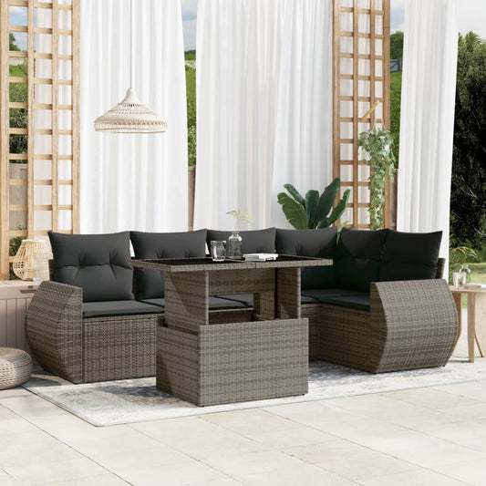 6-tlg. Garten-Sofagarnitur mit Kissen Grau Poly Rattan