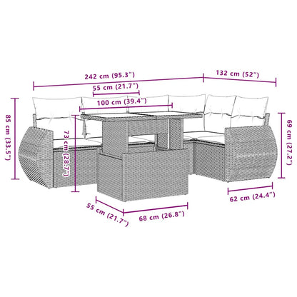 6-tlg. Garten-Sofagarnitur mit Kissen Hellgrau Poly Rattan