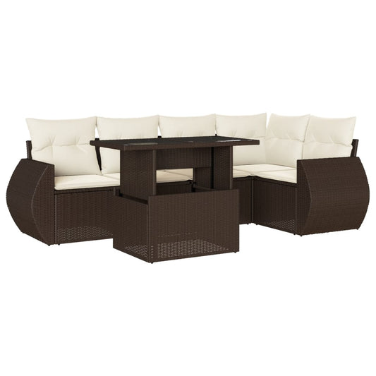6-tlg. Garten-Sofagarnitur mit Kissen Braun Poly Rattan