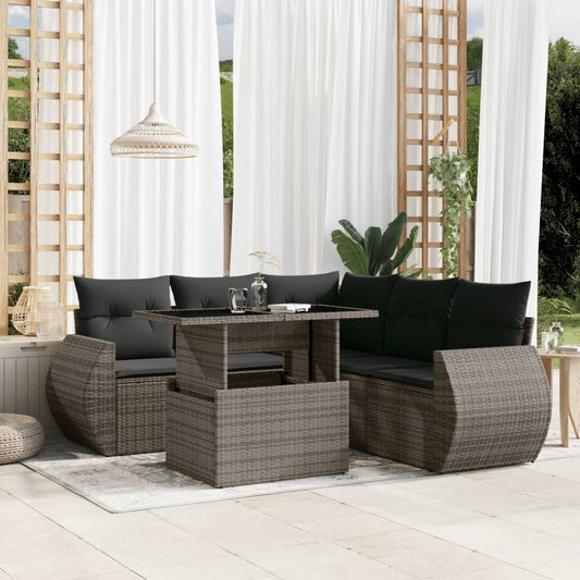 6-tlg. Garten-Sofagarnitur mit Kissen Grau Poly Rattan