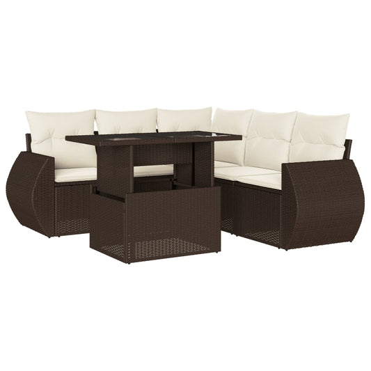 6-tlg. Garten-Sofagarnitur mit Kissen Braun Poly Rattan