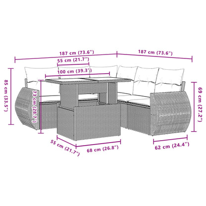 6-tlg. Garten-Sofagarnitur mit Kissen Braun Poly Rattan