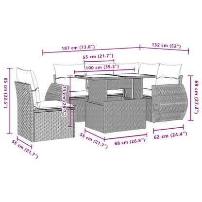 6-tlg. Garten-Sofagarnitur mit Kissen Braun Poly Rattan