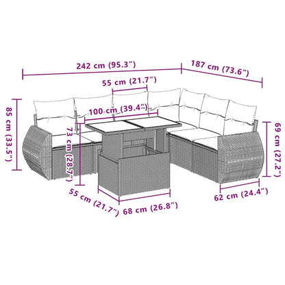 7-tlg. Garten-Sofagarnitur mit Kissen Hellgrau Poly Rattan