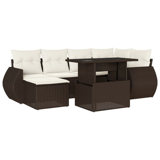 7-tlg. Garten-Sofagarnitur mit Kissen Braun Poly Rattan