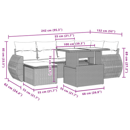 7-tlg. Garten-Sofagarnitur mit Kissen Braun Poly Rattan