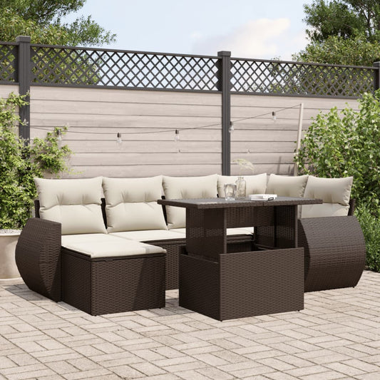 7-tlg. Garten-Sofagarnitur mit Kissen Braun Poly Rattan