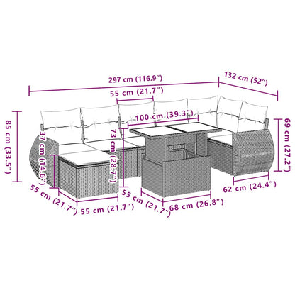 8-tlg. Garten-Sofagarnitur mit Kissen Braun Poly Rattan