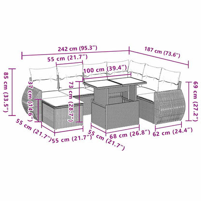8-tlg. Garten-Sofagarnitur mit Kissen Hellgrau Poly Rattan