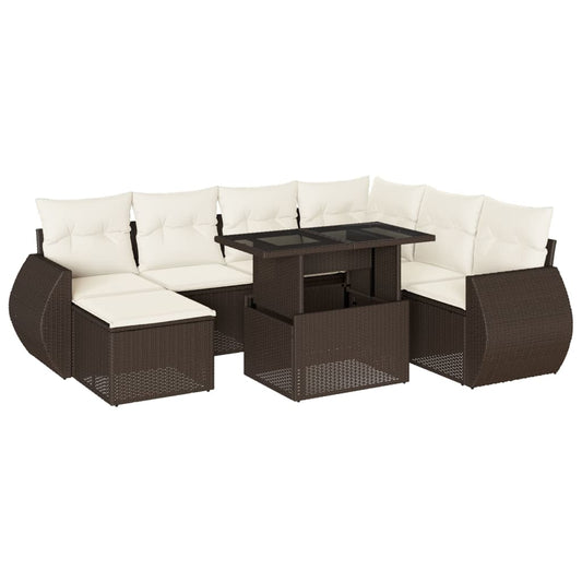 8-tlg. Garten-Sofagarnitur mit Kissen Braun Poly Rattan