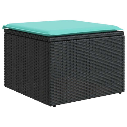 9-teiliges Gartensofa-Set mit Kissen, schwarzes Polyrattan
