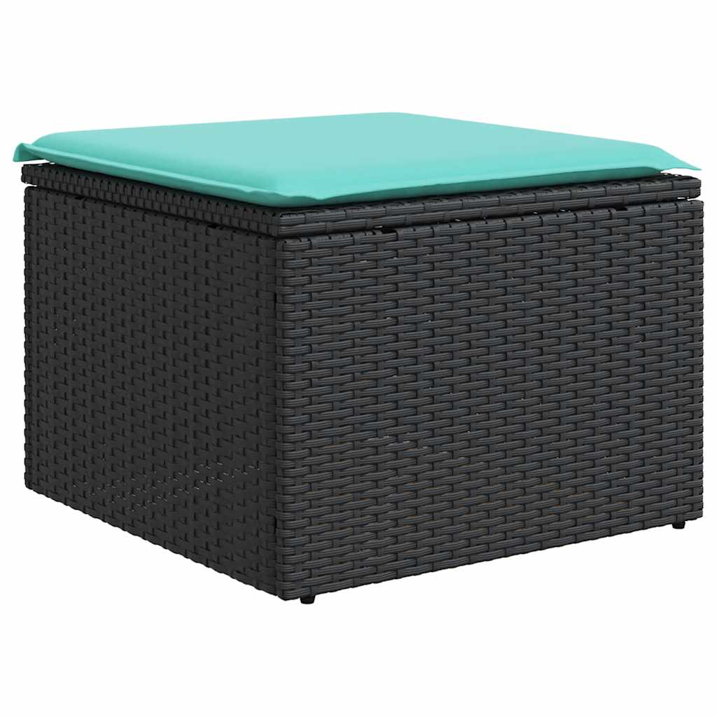 10-teiliges Gartensofa-Set mit Kissen, schwarzes Polyrattan