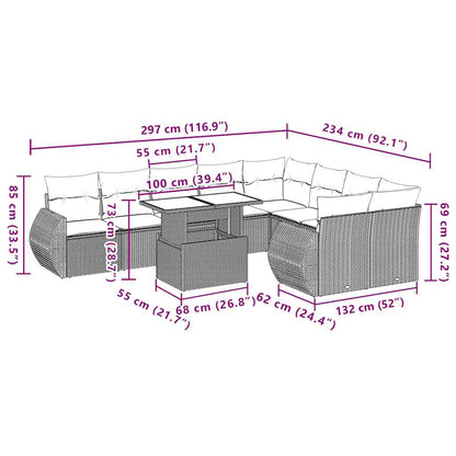 10-tlg. Garten-Sofagarnitur mit Kissen Hellgrau Poly Rattan