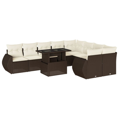 10-tlg. Garten-Sofagarnitur mit Kissen Braun Poly Rattan