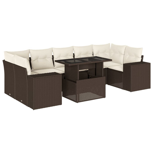 8-tlg. Garten-Sofagarnitur mit Kissen Braun Poly Rattan