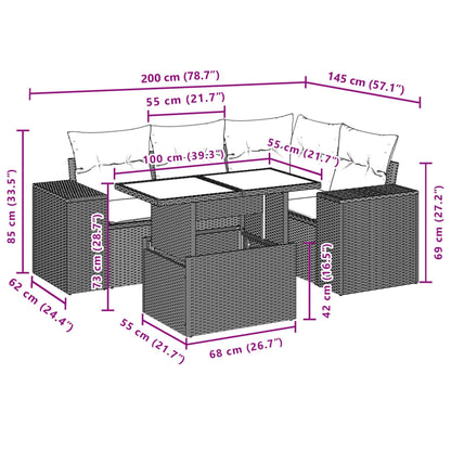 5-tlg. Garten-Sofagarnitur mit Kissen Braun Poly Rattan