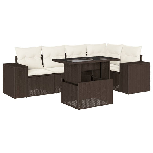 6-tlg. Garten-Sofagarnitur mit Kissen Braun Poly Rattan