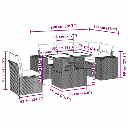 6-tlg. Garten-Sofagarnitur mit Kissen Schwarz Poly Rattan