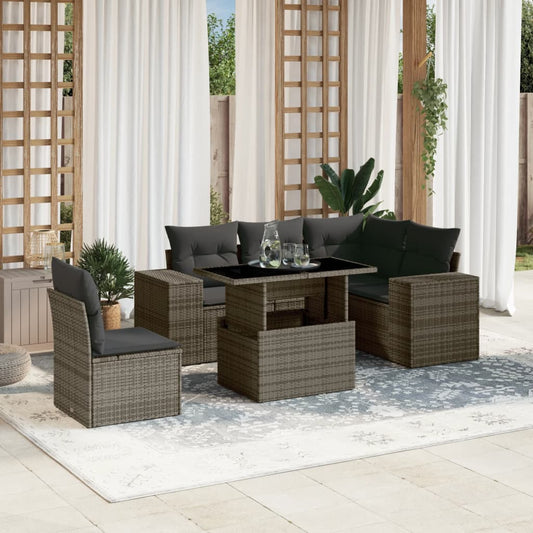 6-tlg. Garten-Sofagarnitur mit Kissen Grau Poly Rattan