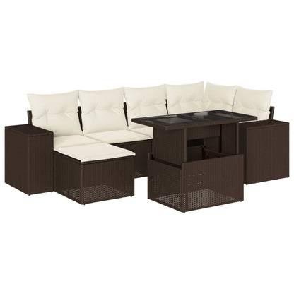 7-tlg. Garten-Sofagarnitur mit Kissen Braun Poly Rattan