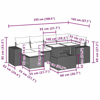 7-tlg. Garten-Sofagarnitur mit Kissen Braun Poly Rattan