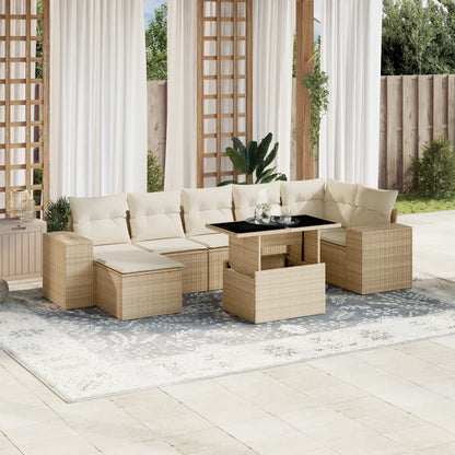 8-tlg. Garten-Sofagarnitur mit Kissen Beige Poly Rattan